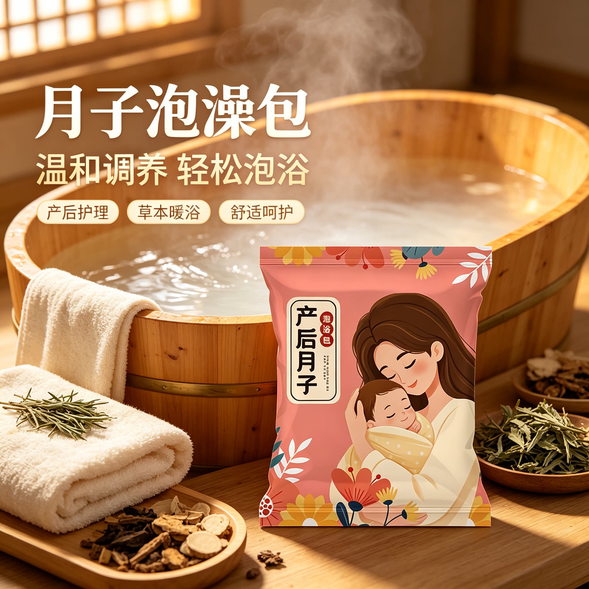 泡澡药包产后坐月子产后产妇艾草叶月子洗头洗澡哺乳期泡澡药浴包