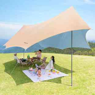 原始人彩胶天幕帐篷户外露营桌椅六件套野营防雨遮阳棚黑胶免搭建