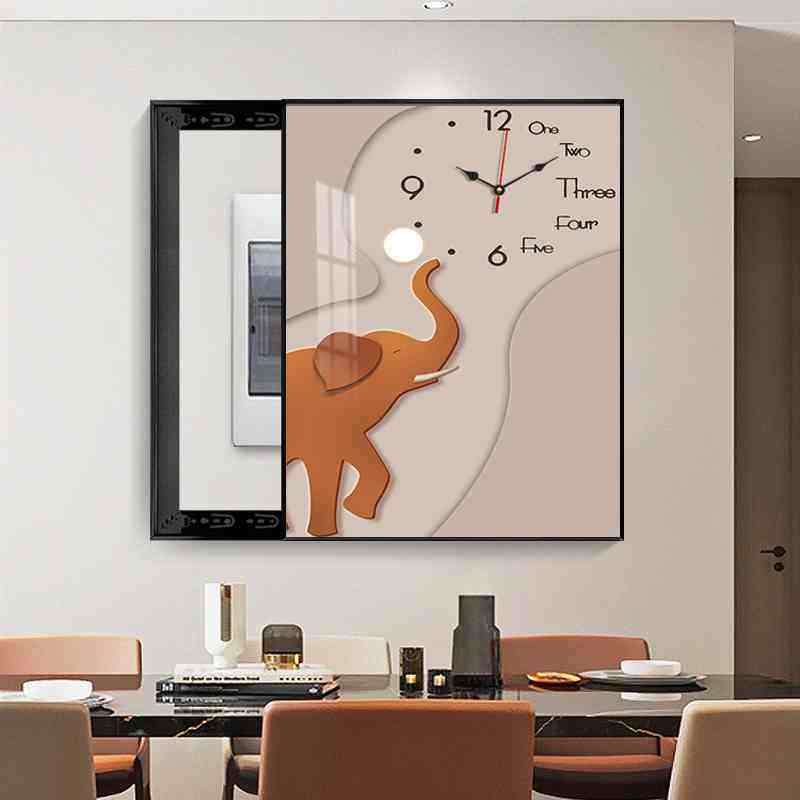 电表箱画装饰画竖版带遮挡配电箱时钟开关大象电闸钟表挂画打孔免