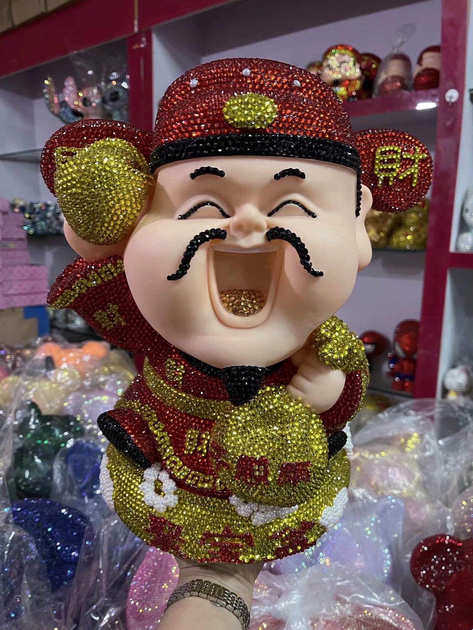 贴钻招财进宝财神爷摆件客厅财店铺风水存钱罐礼品旺开业财神家用
