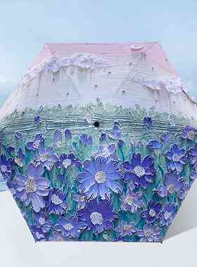 五折太阳伞小巧铅笔口袋遮阳紫外线黑胶防折叠雨伞两用女伞防晒晴