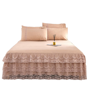 欧式蕾丝边床裙式套防尘床款之风保护套薄单件王公主1.8m花边床罩