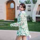 泳衣女微胖遮肉三件套连帽罩衫 胖mm温泉 分体保守拉链大码 长袖 裙式