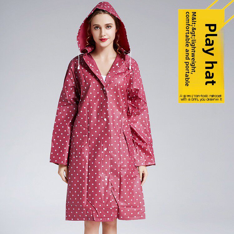 田希宇伊娃圆点水玉圆点风衣式女式雨衣新型防污加厚女式雨披