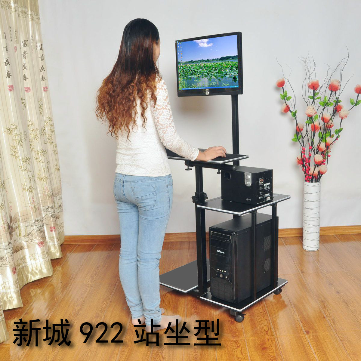 家用台式电脑桌 笔电桌 站立办公 升降 工厂移动电脑架