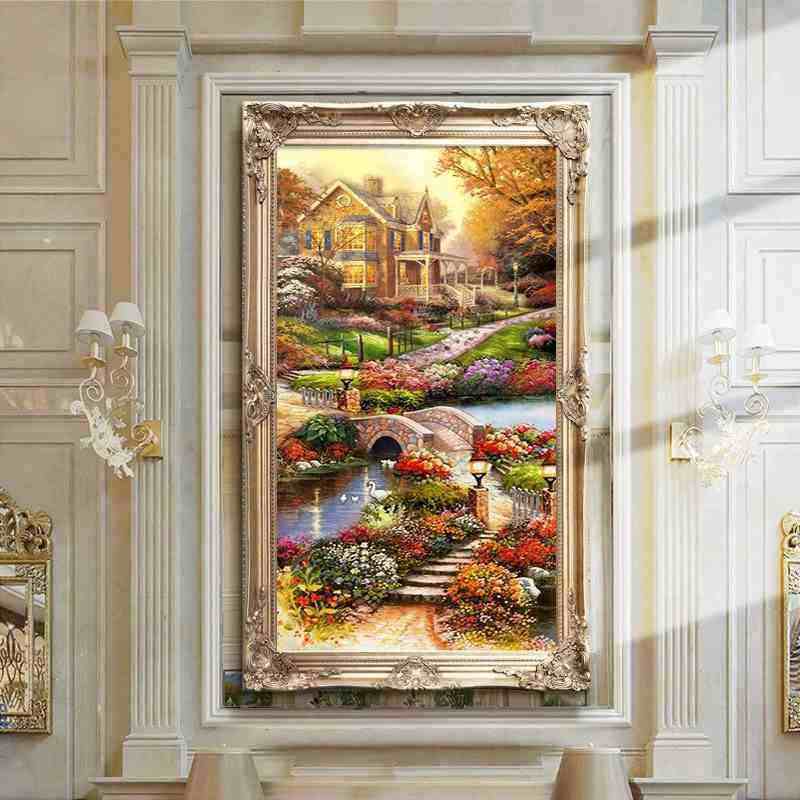 新款5D钻石画满钻竖版玄关客厅现代简约欧式风景点贴钻砖石十字绣