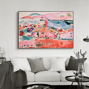 马蒂斯抽象装 饰画挂画简约油画红色房子壁画挂画无框画电表箱挂画
