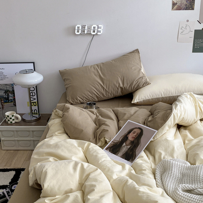 in简约纯色纯棉双拼床上四件套水洗棉学生宿舍三件套床单被套床笠