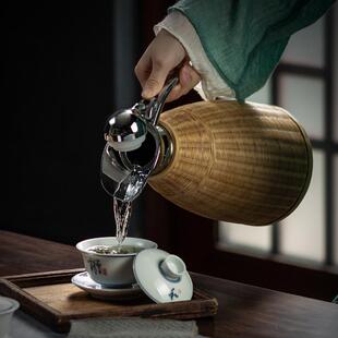 开水瓶竹编外壳暖水瓶暖壶茶壶 酒店不锈钢热水瓶家用暖瓶复古老式
