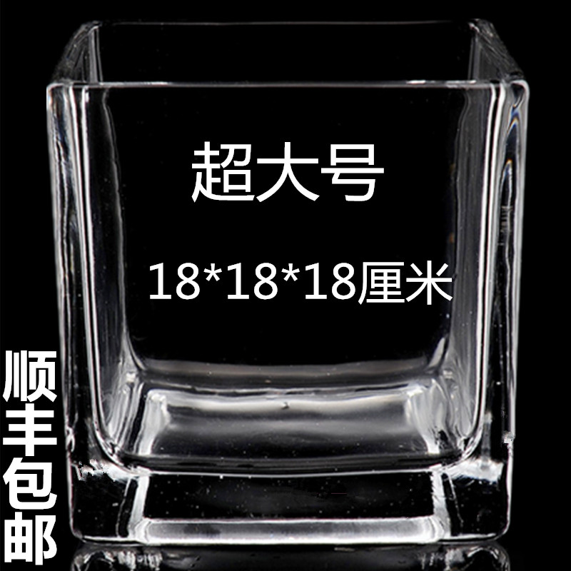 四方玻璃花瓶透明厚插水养绿萝文竹客厅家居摆放无土栽培植物花盆