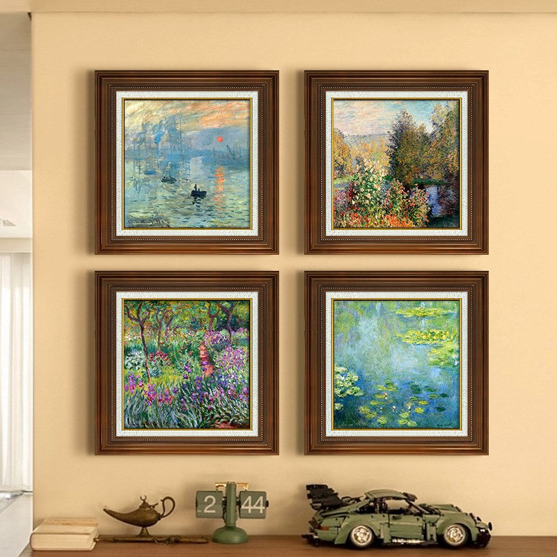 莫奈日出印象装饰画餐厅复古欧式挂画法式客厅卧室走廊入户油画图片