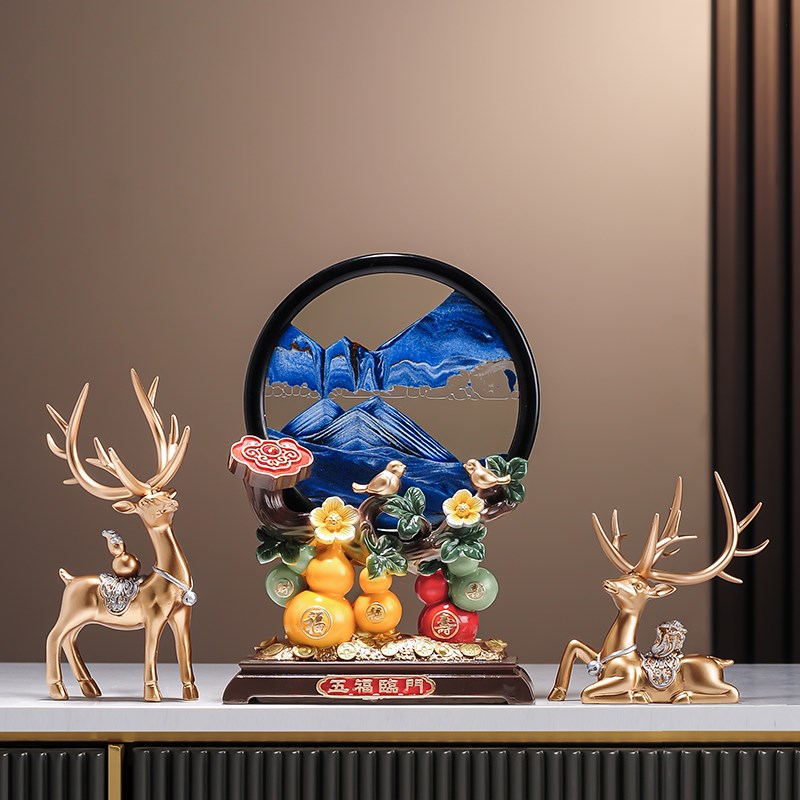 五福临门招财葫芦流沙画 画摆件新中式家居客厅玄关电视柜酒柜装