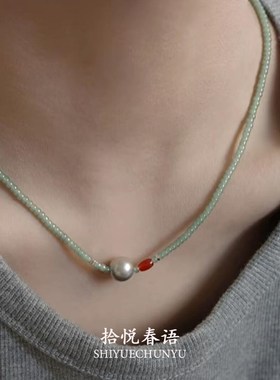 春日气息森系绿色琉璃米珠珍珠项链简约百搭小清新串珠锁骨链