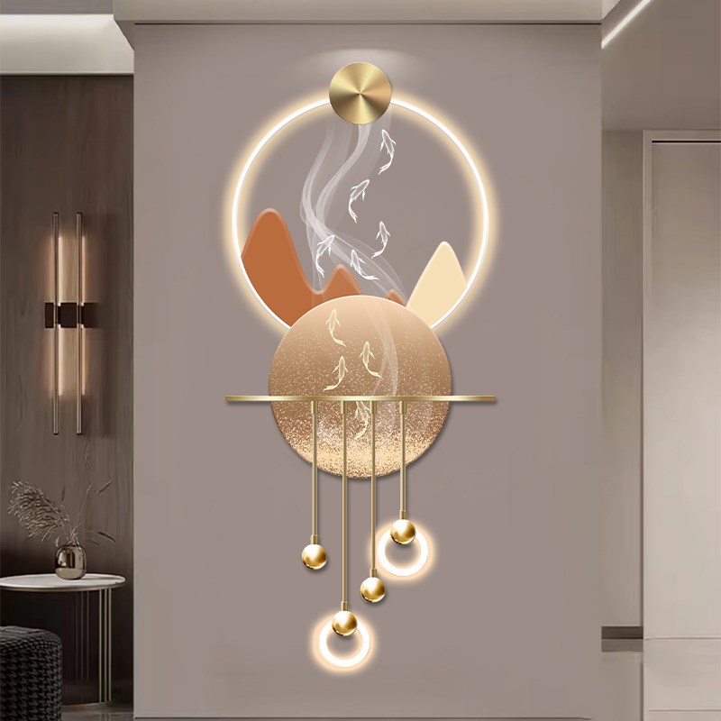 轻奢玄关装饰画九鱼图立体LED灯画入户走廊过道壁挂画2025新图片