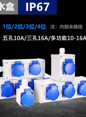 2位三联防水塑料插座电源插排 五孔10A三孔16A明装防雨工业插座盒