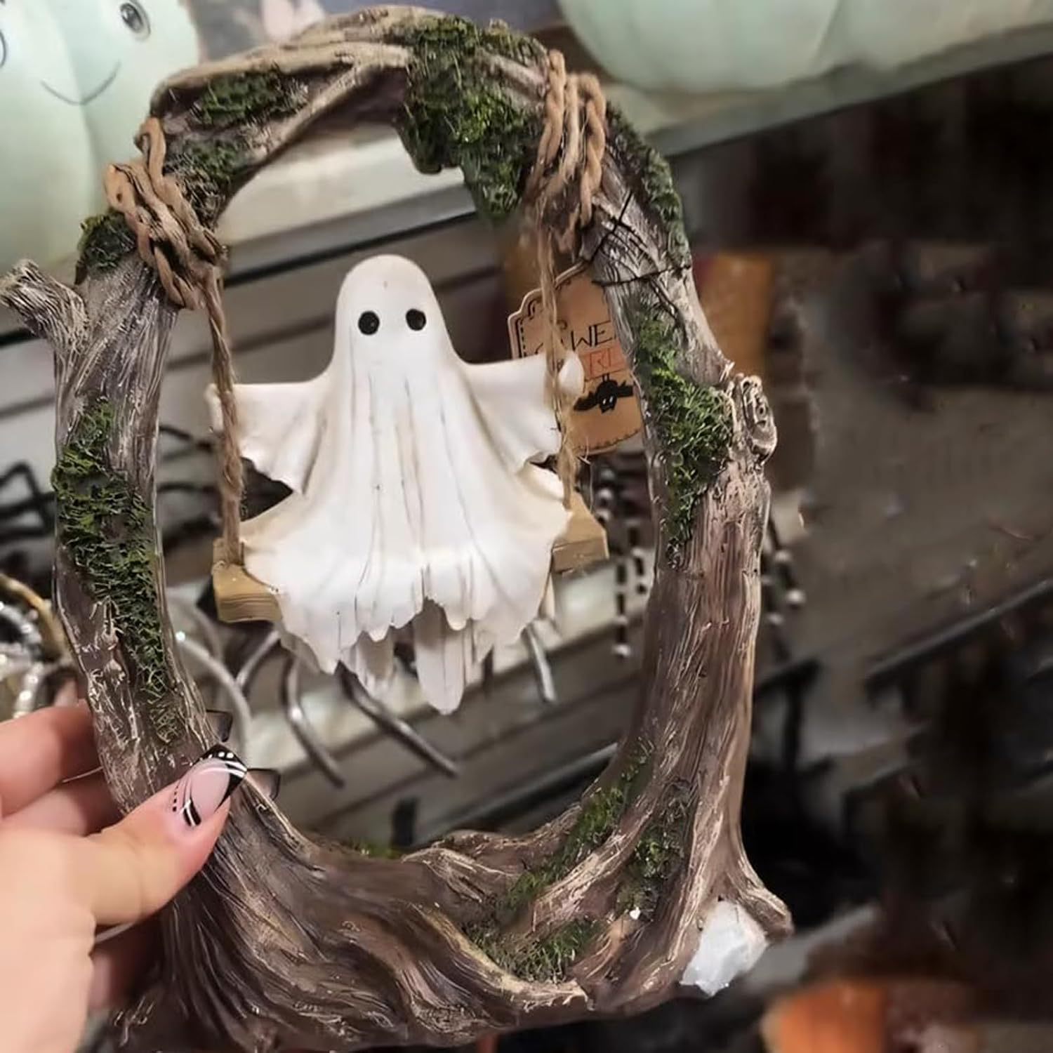 Halloween Cute Ghost Tree Swing Decor秋千树上的幽灵万圣摆件