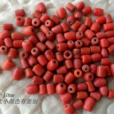 L72长鼓混合60个民国包老手工仿珊瑚老琉璃珠配珠6-10mm收藏