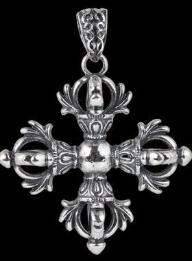 925银吊坠项坠复古做旧民族风十字金刚杵吊饰挂件银饰配饰礼物