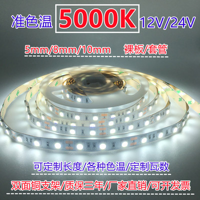 准色温灯带led灯条12v5000k裸板5/8/10mm24v5050套管防水装饰氛围