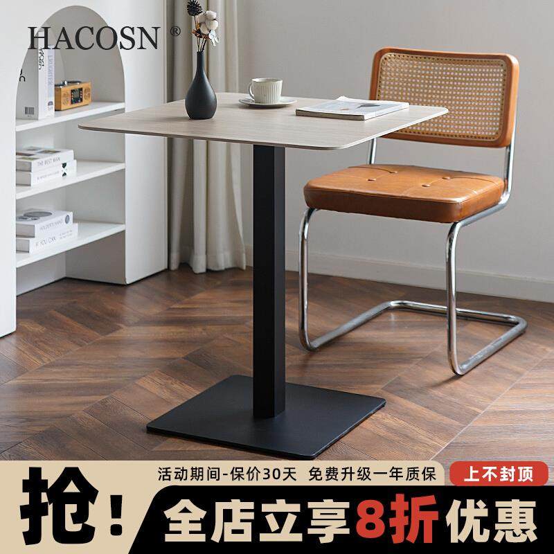 轻奢岩板餐桌小方桌家用小户型现代简约正方形办公会客接待洽谈桌