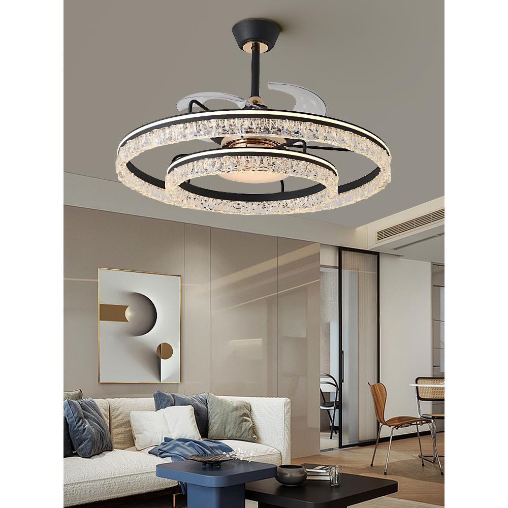 意式客厅风扇吊灯现代简约隐形变频静音智能风扇餐厅一体吊扇灯具