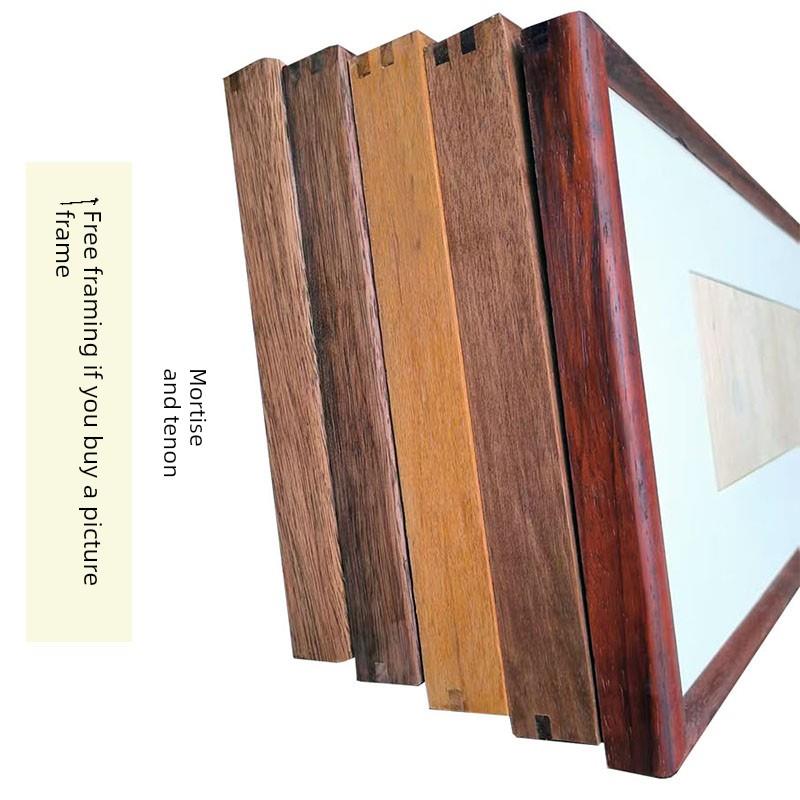 进口实木核桃榫卯工艺画框新型中国风桌挂画框定制圆角直角框