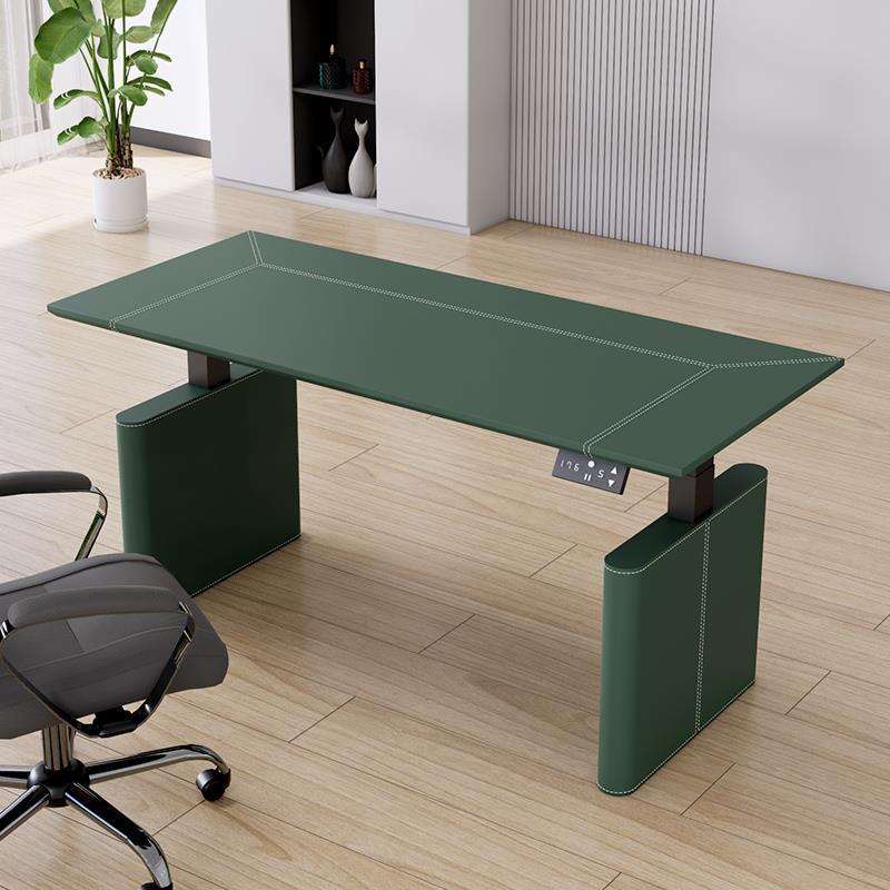 智能电动升降桌台式站立式办公桌家用简约电脑桌书桌马鞍皮电竞桌