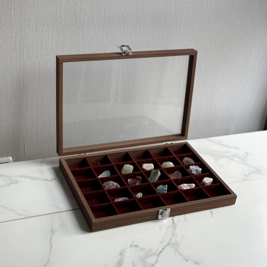 天然水晶石收纳盒矿物标本猫矿盒子支架展示盒矿石宝石原石收藏箱