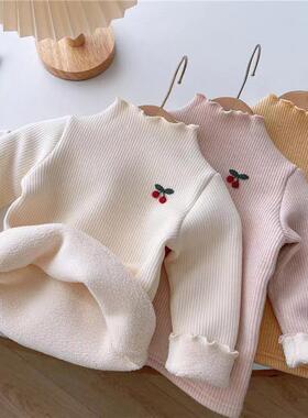 女童秋装冬季洋气加绒加厚打底衫秋冬装女宝宝长袖T恤儿童装内搭T