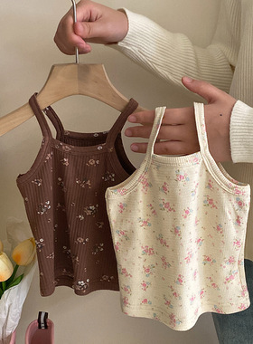 韩版碎花吊带2025夏季新款女童上衣印花洋气无袖百搭休闲打底背心