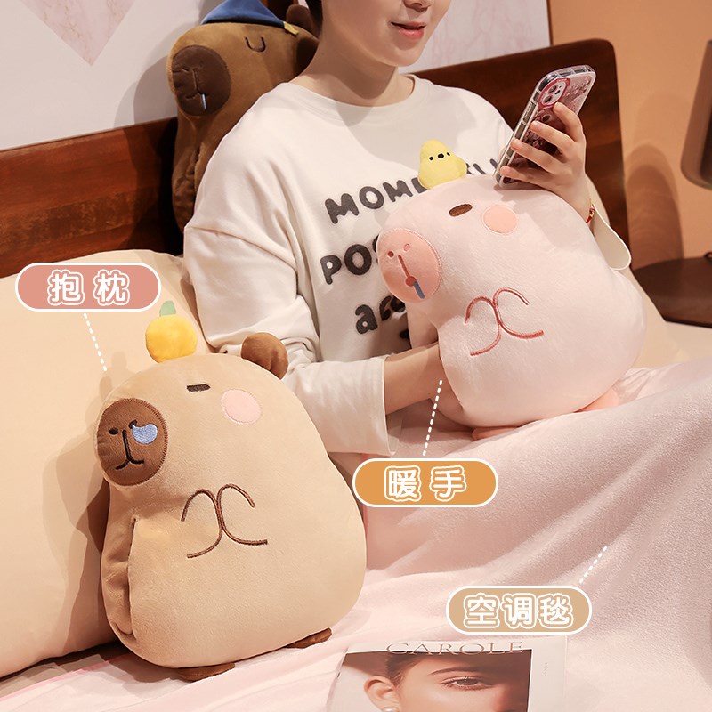 卡皮巴拉抱枕毯子二合一车载车用靠枕办公室靠背午睡枕被子两用女