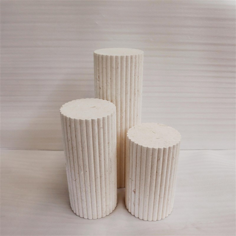 黄洞石开槽圆柱体雕塑台电视柜落地摆件底座酒店客厅装饰展示柱子