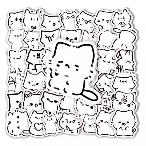 200张小猫简笔画贴纸手绘线条猫咪简约卡通可爱图案装饰防水贴画