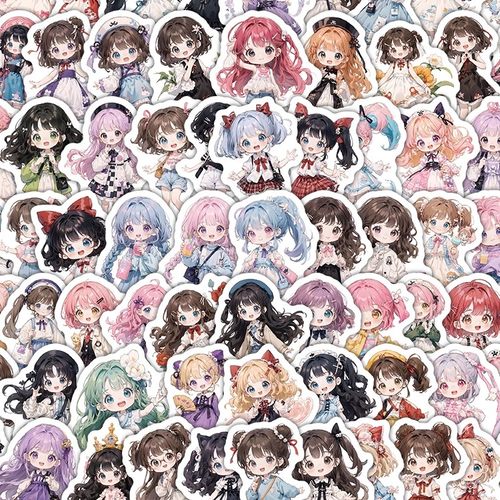 200张可爱萝莉少女贴纸卡通Q版二次元美少女图案装饰手账防水贴画