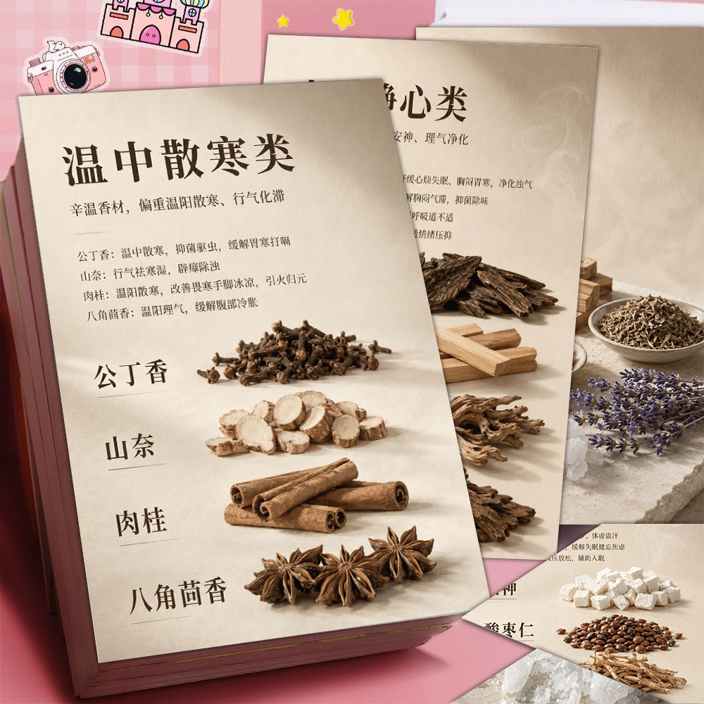 24张中式草药香材科普卡片贴纸知识学习手账DIY贴画本草香道图鉴