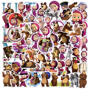 120张玛莎和熊贴纸米沙儿童动画周边卡通立体图案装饰防水小贴画
