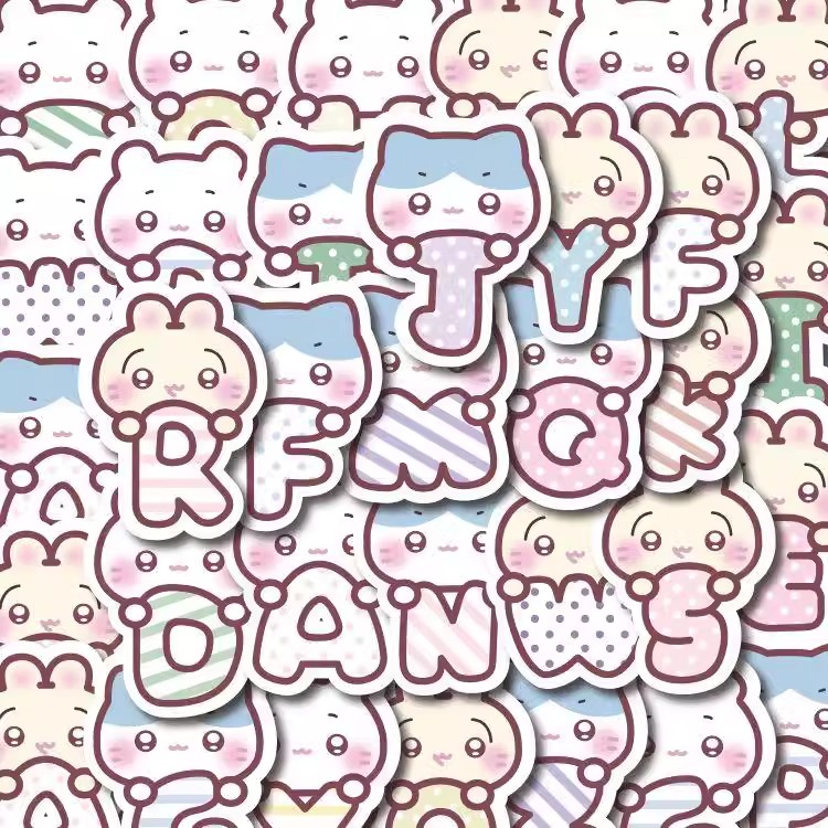 200张字母吉伊卡哇贴纸数字乌萨奇可爱兔子小八贴画ins装饰小图案