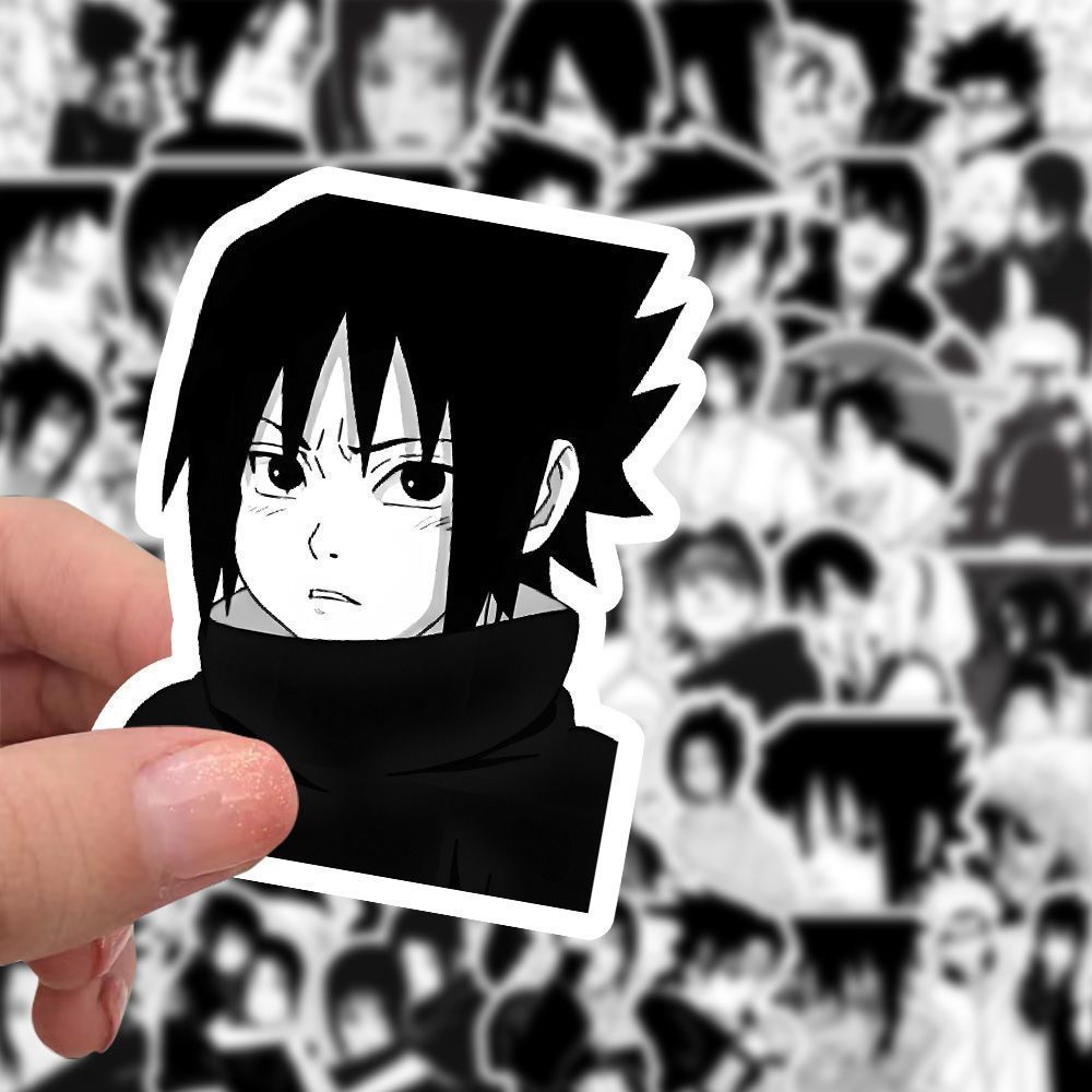 180张黑白佐助贴纸火影忍者卡通动漫男神加纳手账笔记桌面diy贴画