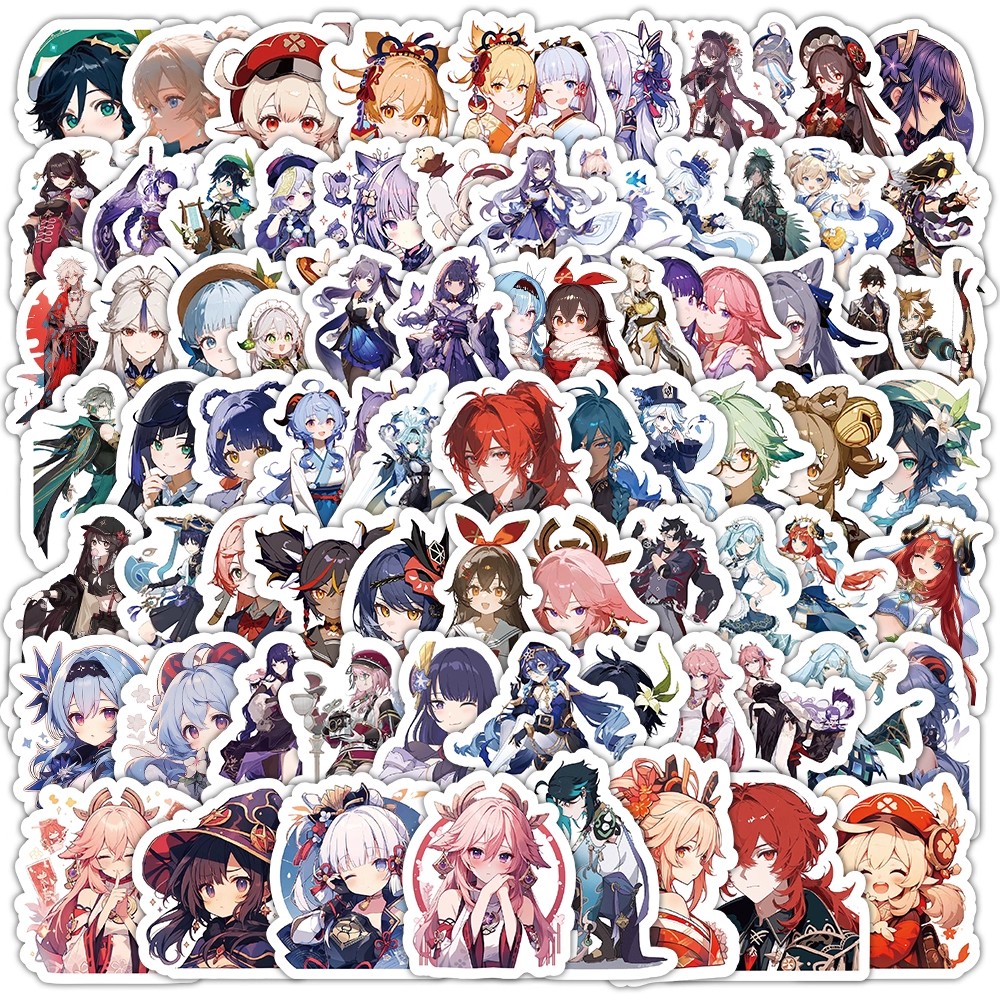 300张原神贴纸二次元爱诺芙宁娜纳西妲枫原万叶Q版装饰防水贴画