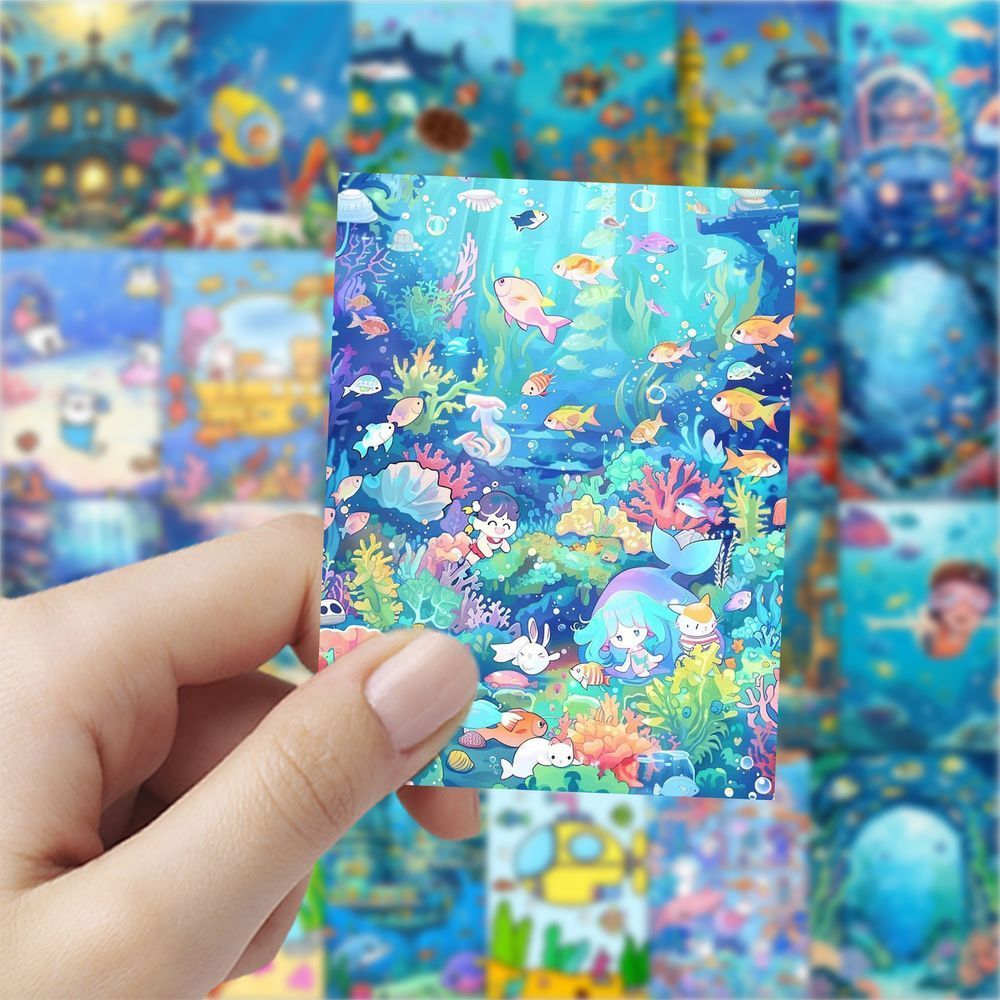 189张海底世界插画贴纸卡通创意小清新桌面手机手账装饰贴画防水
