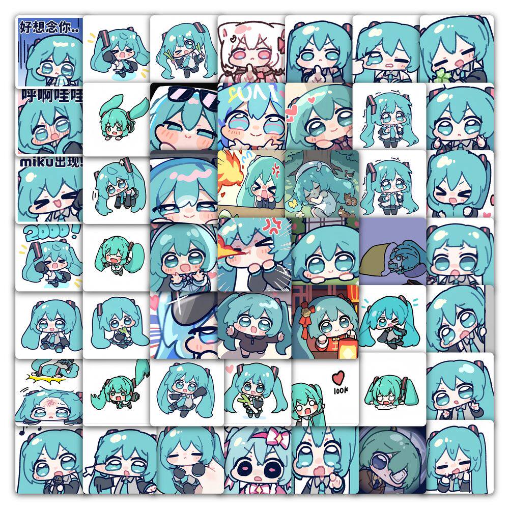 118张初音未来贴纸可爱卡通Q版萌系表情包装饰手机壳水杯防水贴画