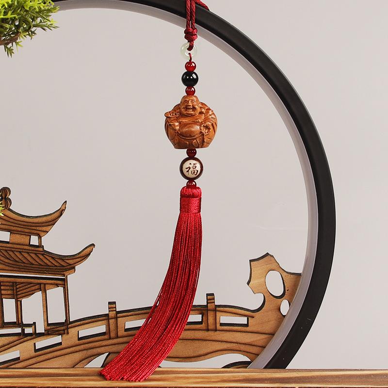 弥勒佛观音桃木手工汽车挂件车内后视镜车用高档车载流苏平安吊饰