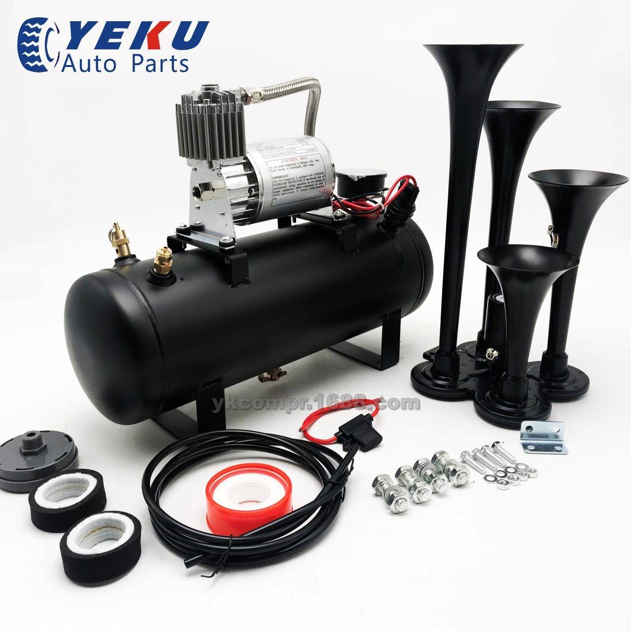 汽车改装气泵带四管黑色喇叭不锈钢空压机12V车载充气泵热销