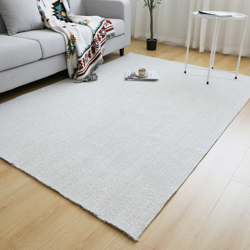塞尚风浅灰色棉麻地毯客厅极简大气高级感面编织茶几毯定制