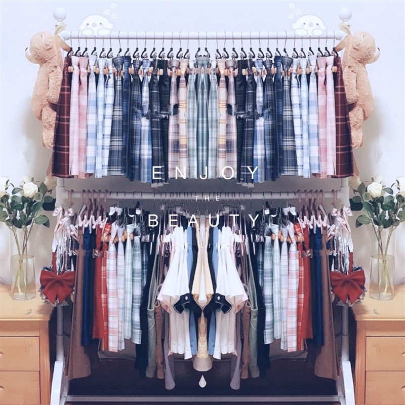 女装服装店展示架落地童装店货架铁艺陈列架jk制服格裙双层挂衣架