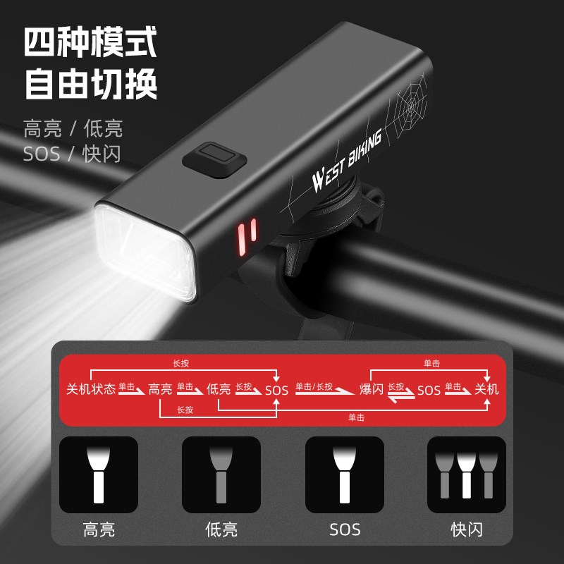西骑者自行车夜骑灯前灯尾灯套装刹车感应高亮车灯山地公路车装备