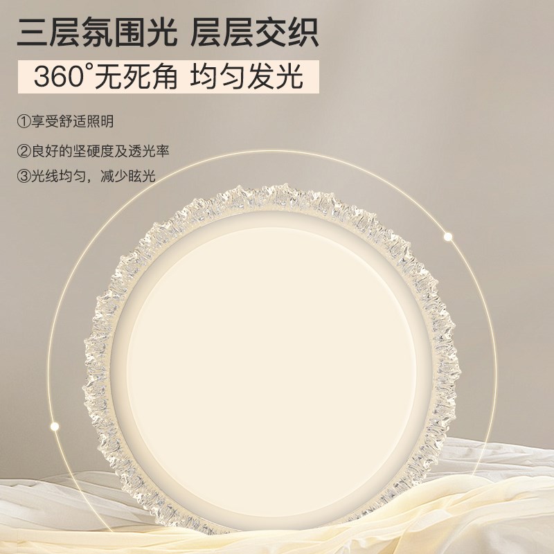 仿水晶吸顶灯卧室灯2025新款奶油风超薄护眼现代简约大气儿童房灯