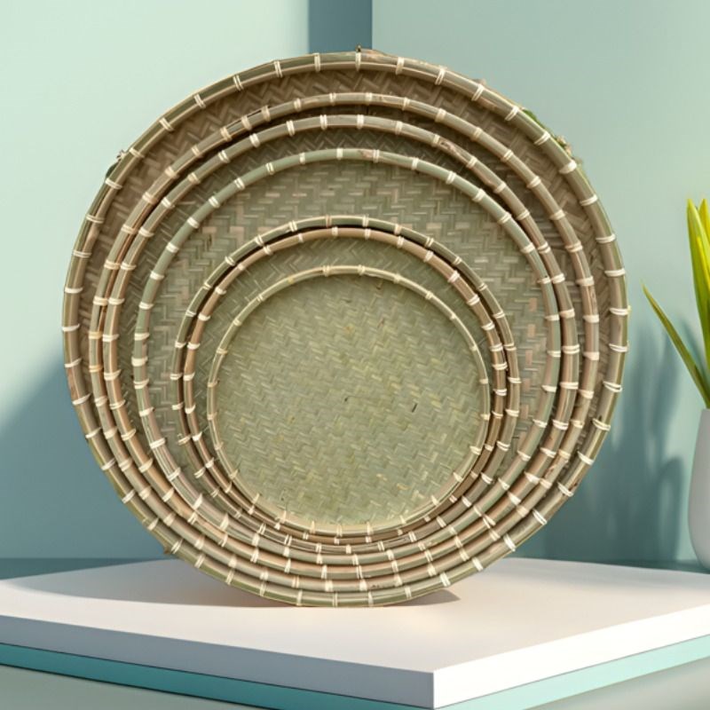 竹编制品农家竹筛子无孔圆形大簸箕手工竹匾装饰家用晒干货晾晒筐