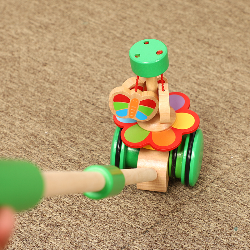 木质儿童学步助步手推车旋转蝴蝶动物单杆手推玩具宝宝拖拉学步车