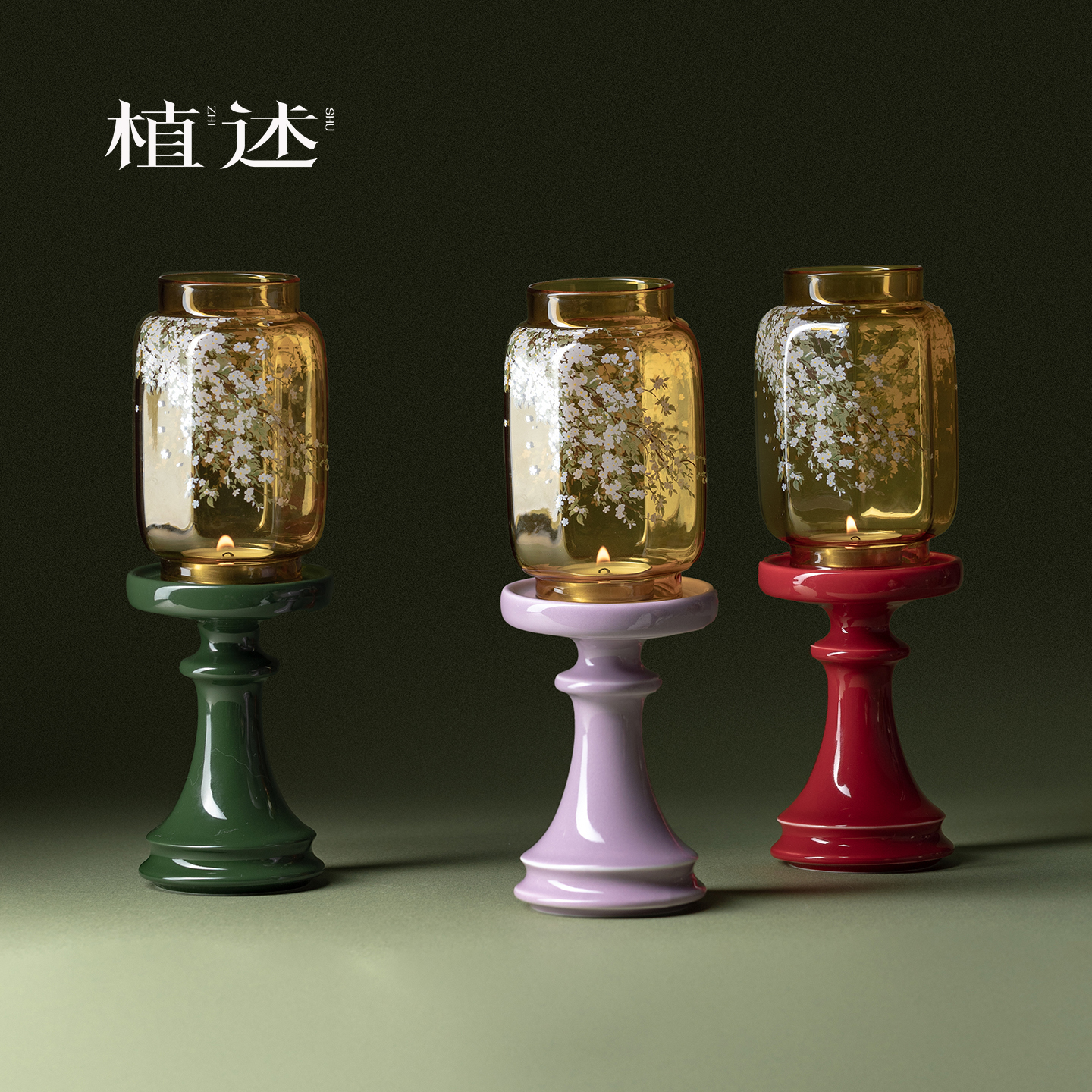 植述古风明清玻璃烛台灯禅意茶室块状蜡烛氛围灯家用礼佛装饰摆件